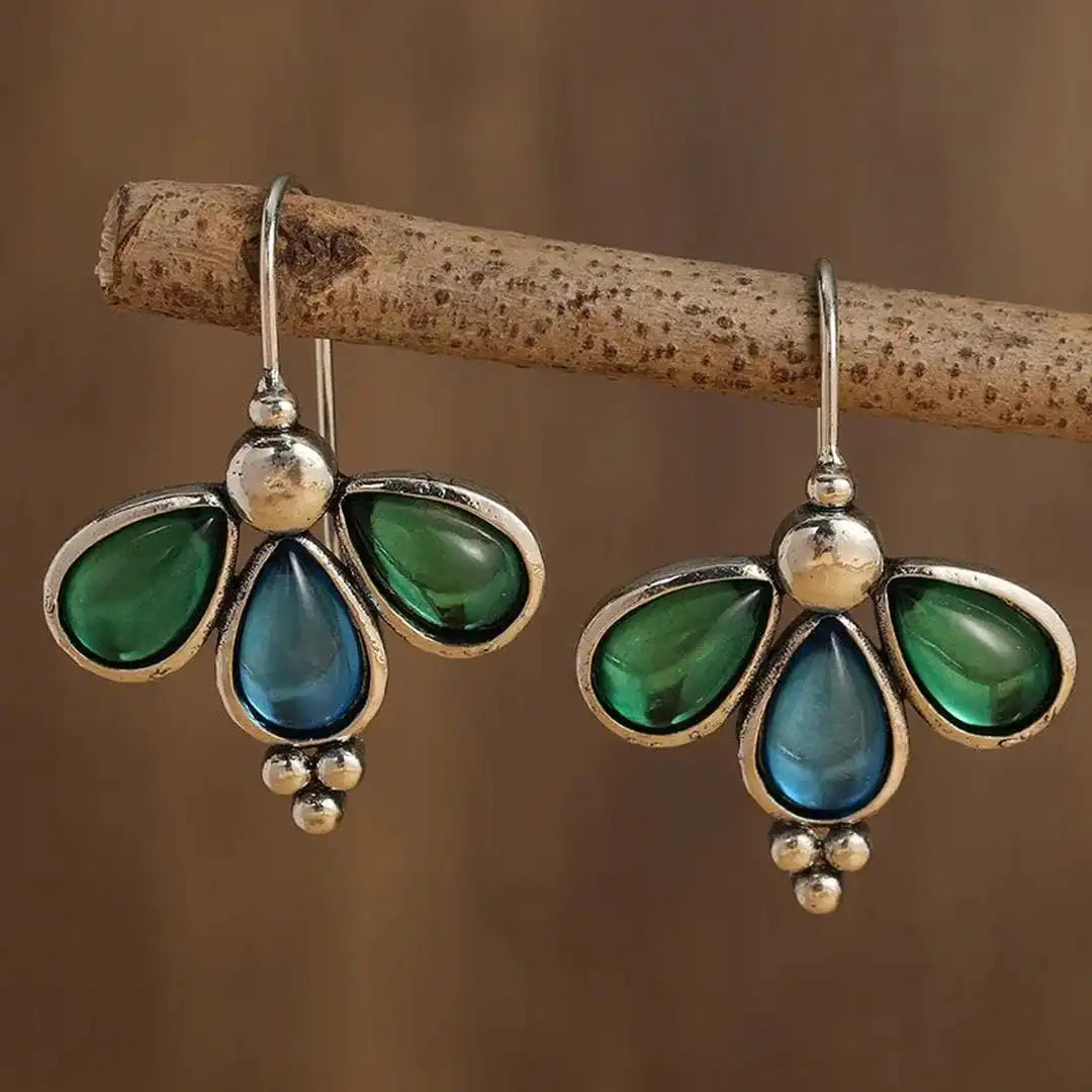 Emerald Wing Blue Teardrop Earrings
