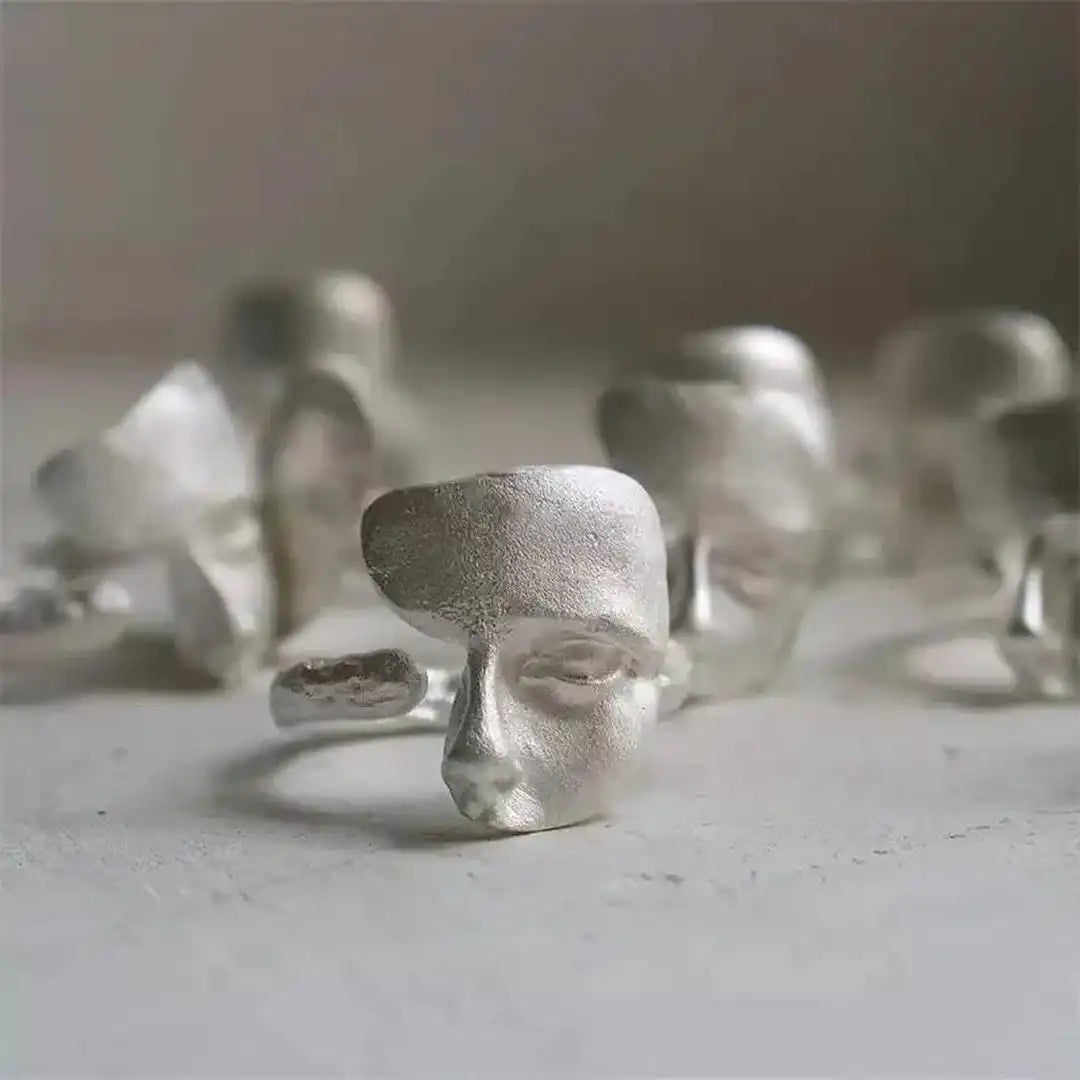 Silver Abstract Face Adjustable Ring