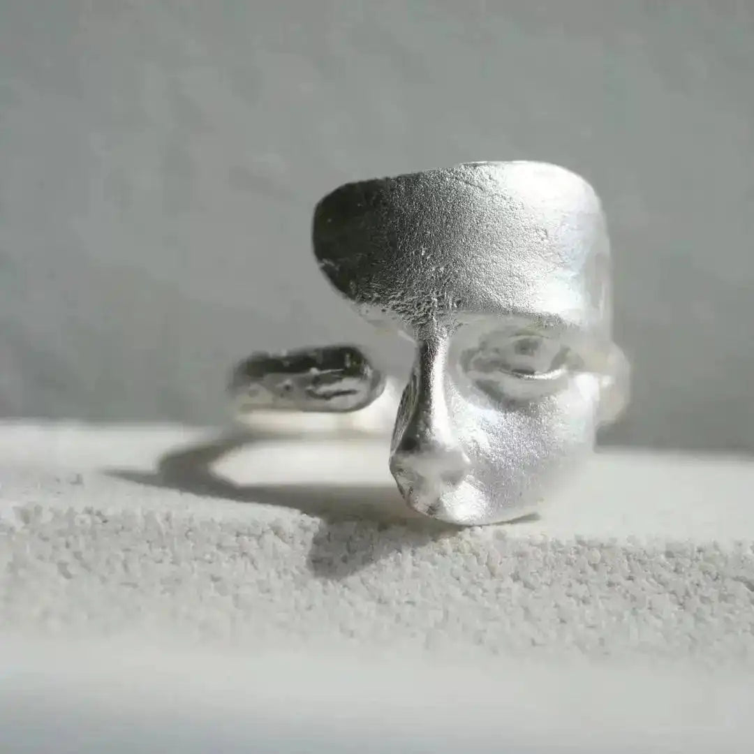 Silver Abstract Face Adjustable Ring