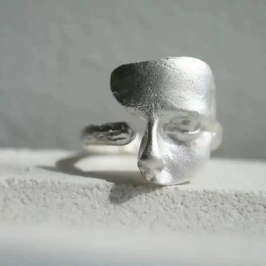 Silver Abstract Face Adjustable Ring