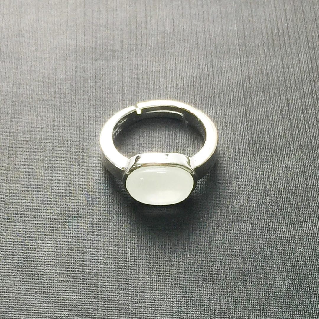 Adjustable Silver White Cabochon Statement Ring