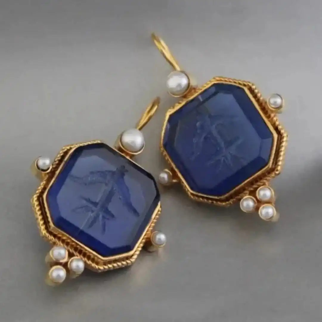 Elegant Vintage Geometric Pearl Pendant Drop Earrings