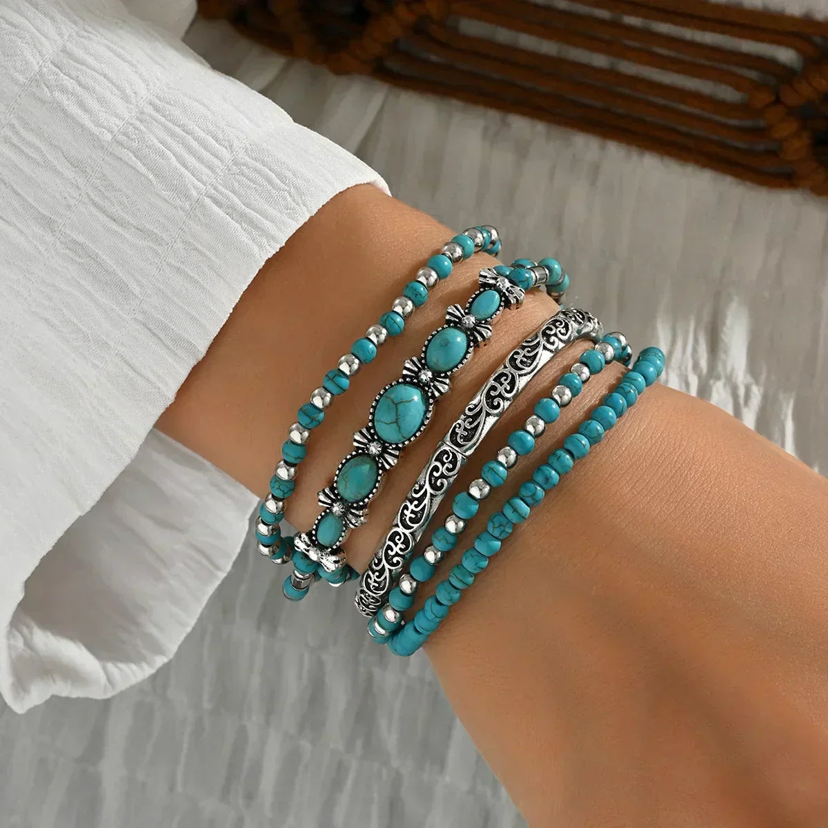 Bohemian Turquoise Beaded Bracelet Set