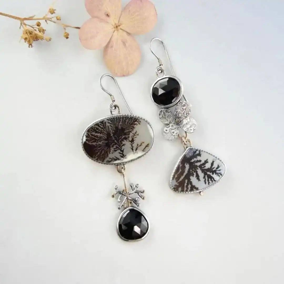 Asymmetrical Dendrite Agate Garden Earrings