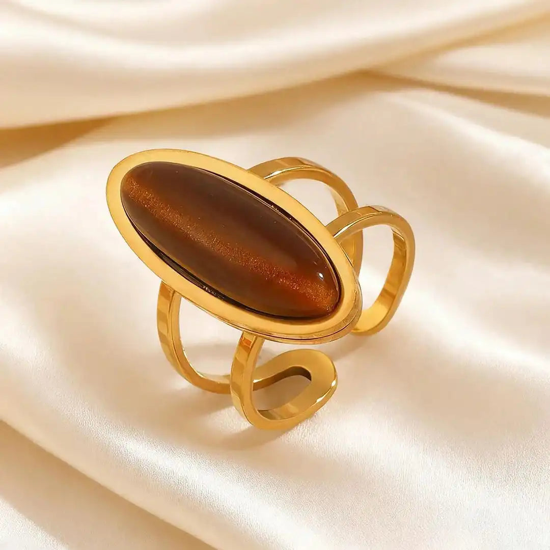 Gold Oval Cabochon Double Ring