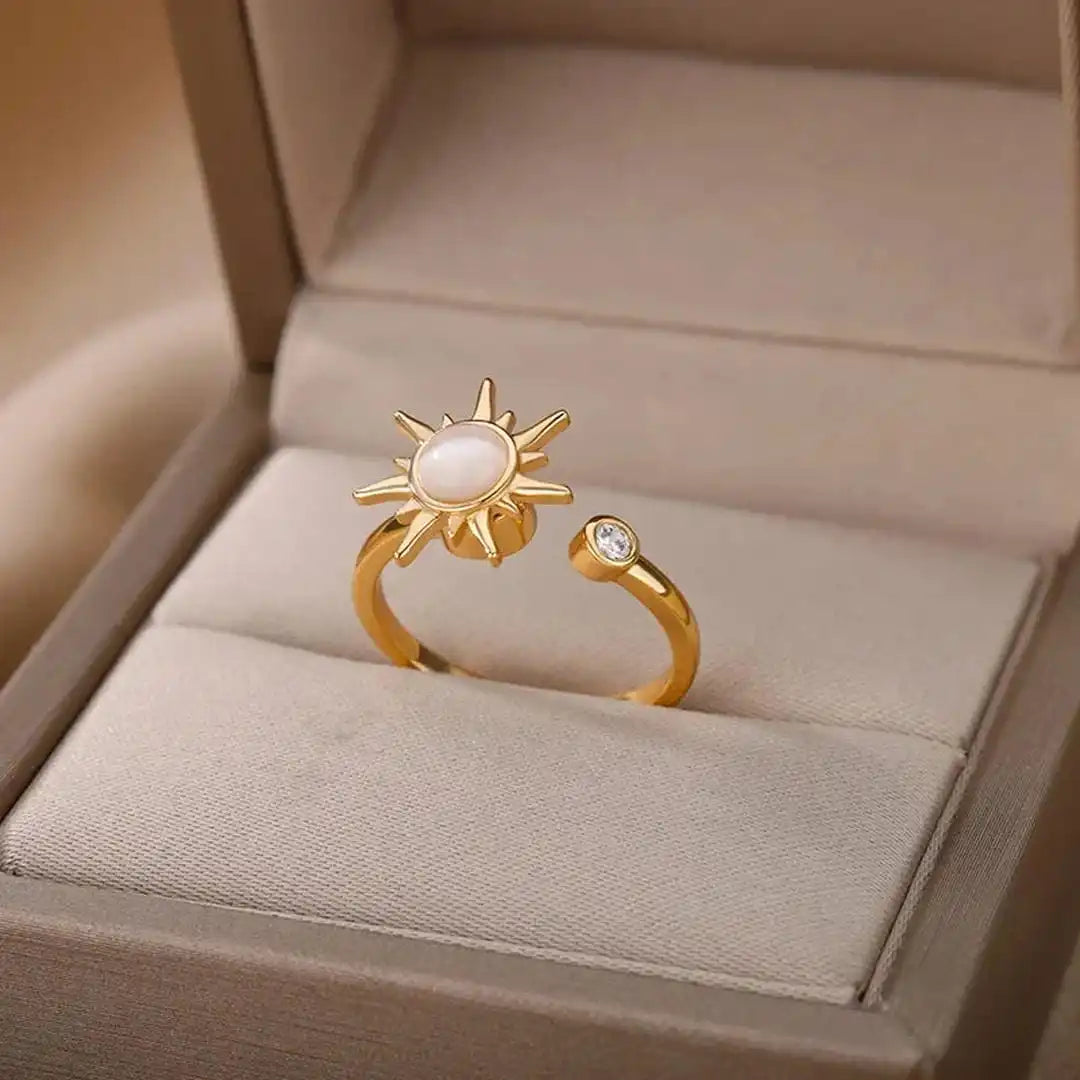 Celestial Sunbeam Moonstone Gold Ring