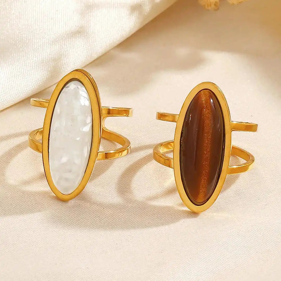 Gold Oval Cabochon Double Ring