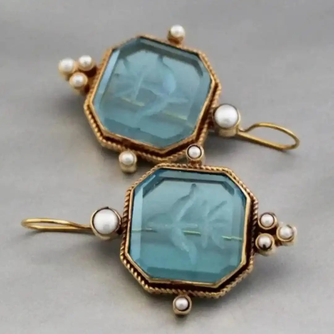 Elegant Vintage Geometric Pearl Pendant Drop Earrings
