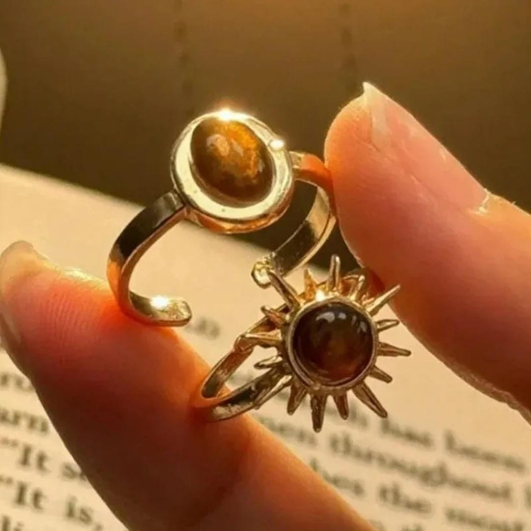 Golden Solar Trio Ring Set