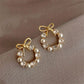 Bow Pearl Circle Stud Earrings