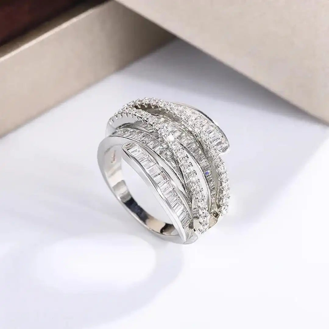 Adjustable Silver Zircon Ring