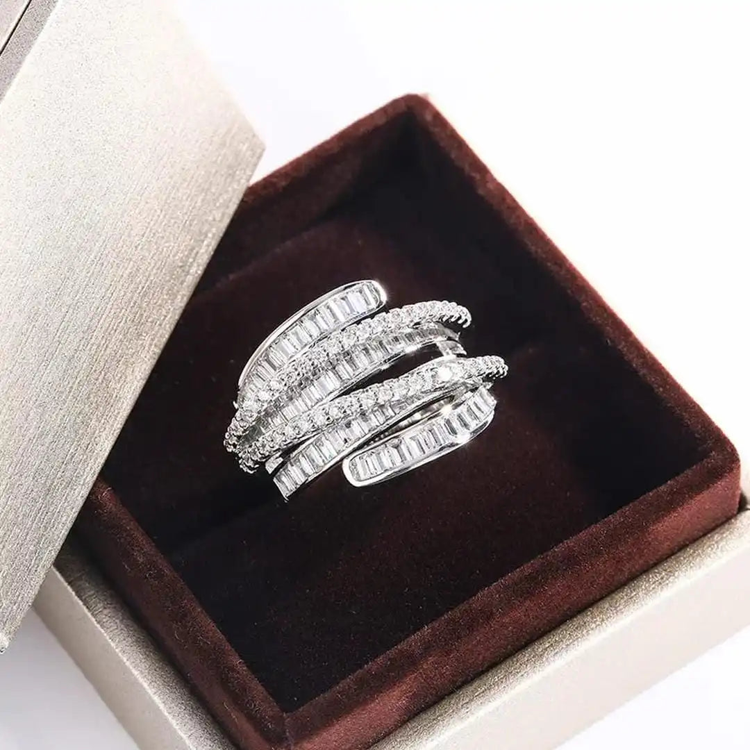 Adjustable Silver Zircon Ring