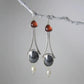 Silver Tri-Stone Pearl Drop Earrings