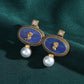 Antique Lapis Lazuli Cameo Necklace Earrings Set