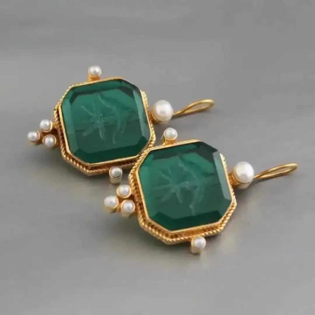 Elegant Vintage Geometric Pearl Pendant Drop Earrings