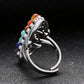 Chakra Seven Stone Adjustable Silver Ring
