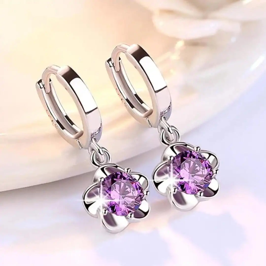 Sterling Silver Purple and White Zircon Earrings