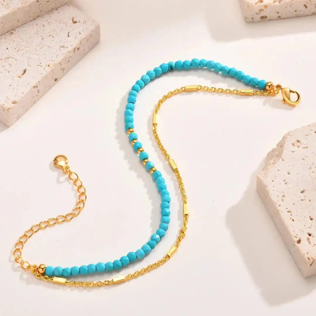 Timeless Gold Double Chain Turquoise Bracelet
