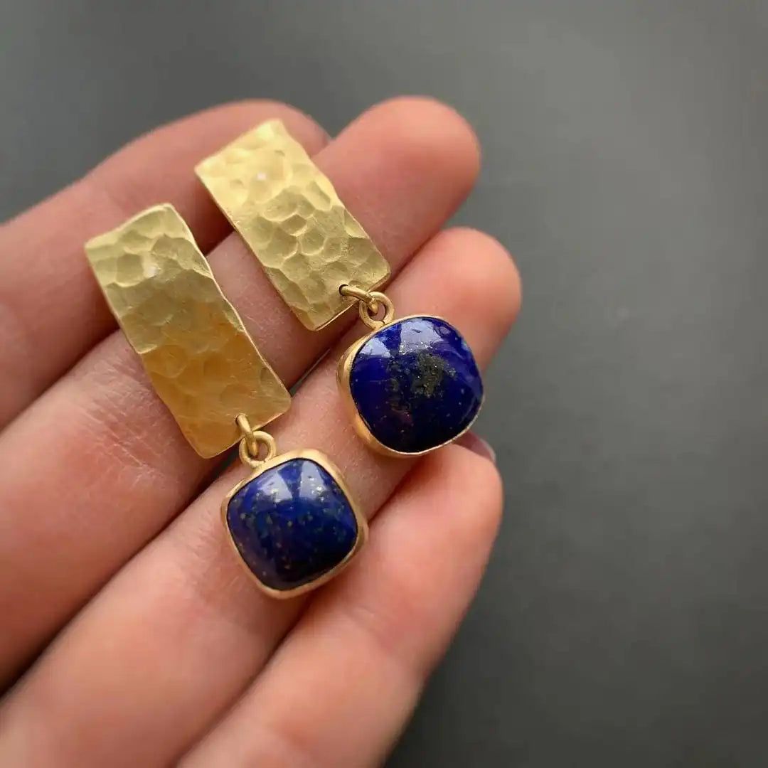 Boho Lapis Lazuli Square Shape Drop Earrings