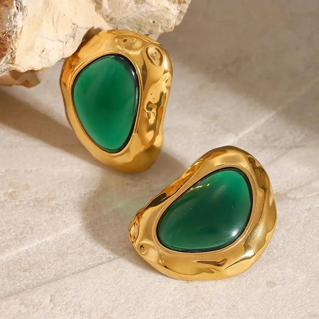 Chunky Emerald Green Stud Earrings