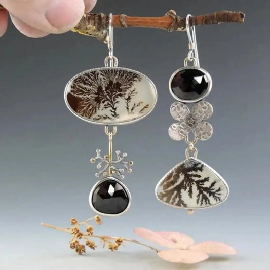 Asymmetrical Dendrite Agate Garden Earrings