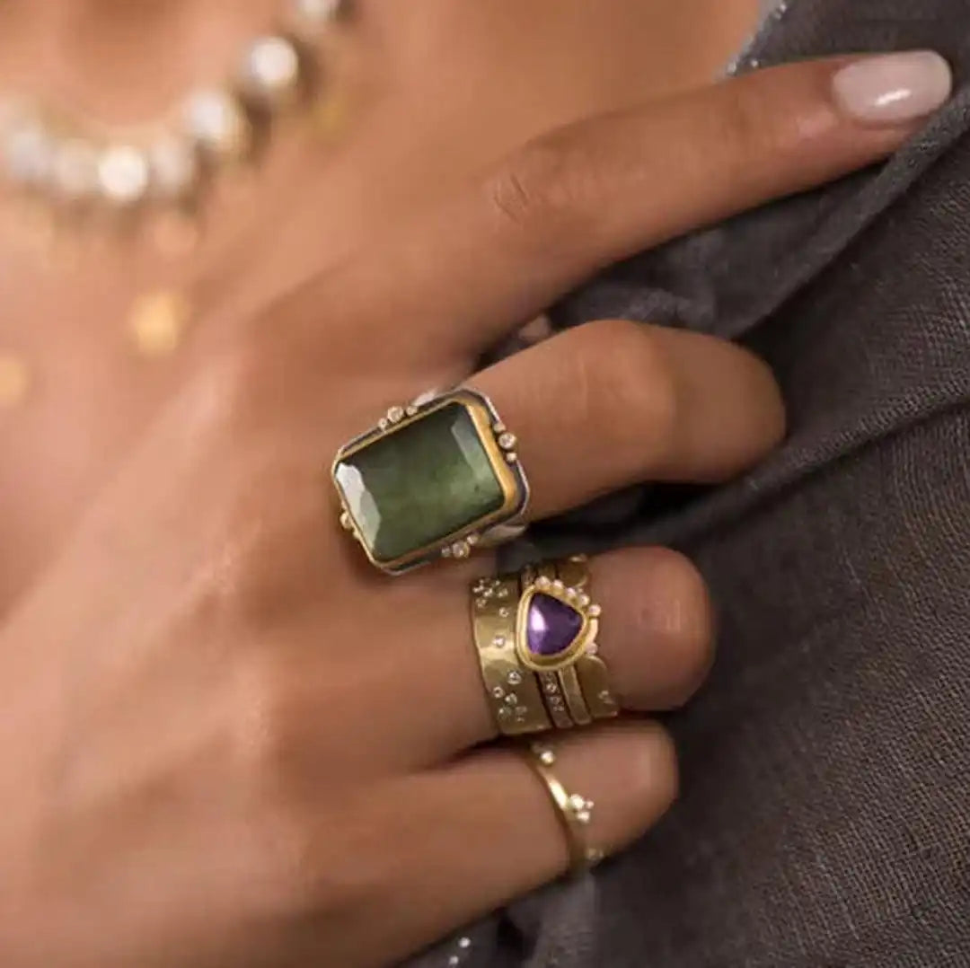 French Retro Square Crystal Ring