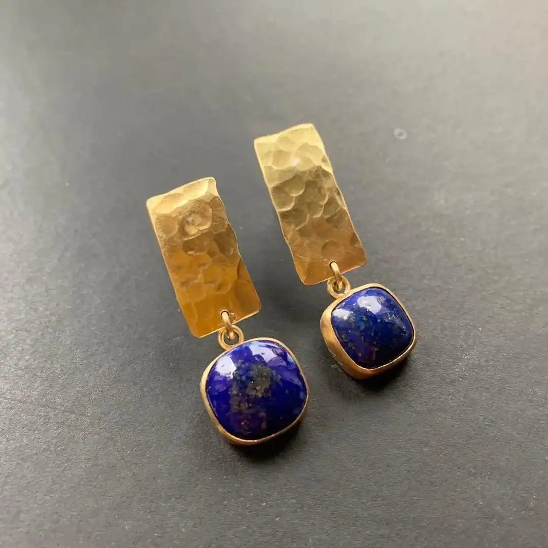 Boho Lapis Lazuli Square Shape Drop Earrings
