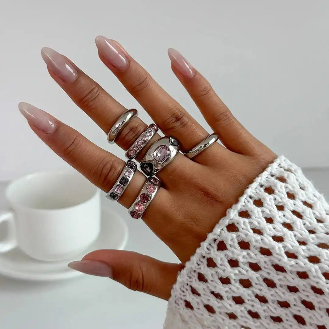 Chunky Pink Crystal Stacking Rings