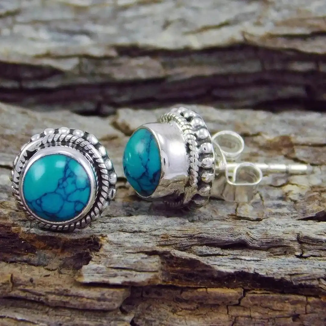 Vintage Bohemian Imitation Turquoise Stud Earrings