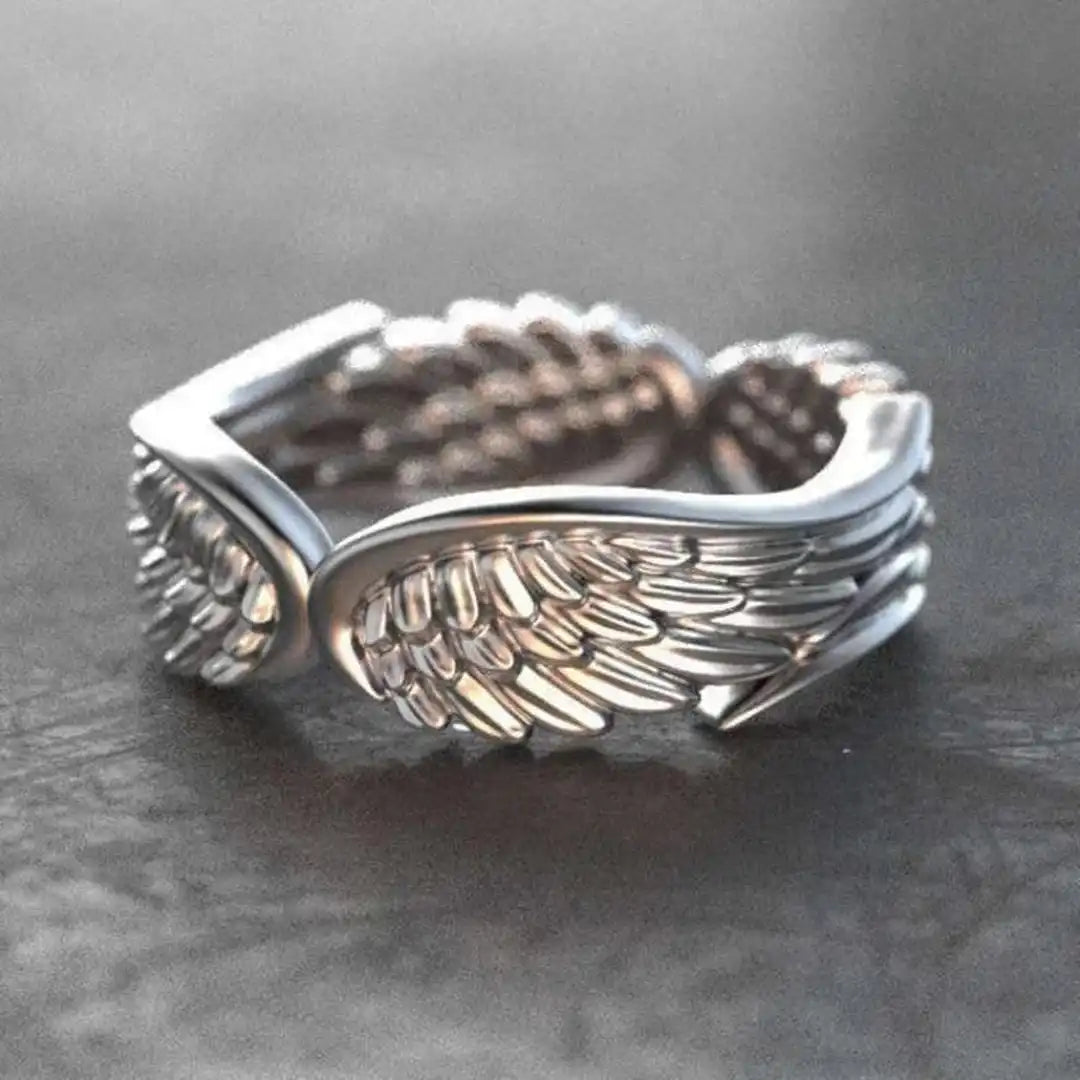 Silver Angel Wings Adjustable Ring