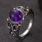 Classic Silver Purple Oval Scroll Ring