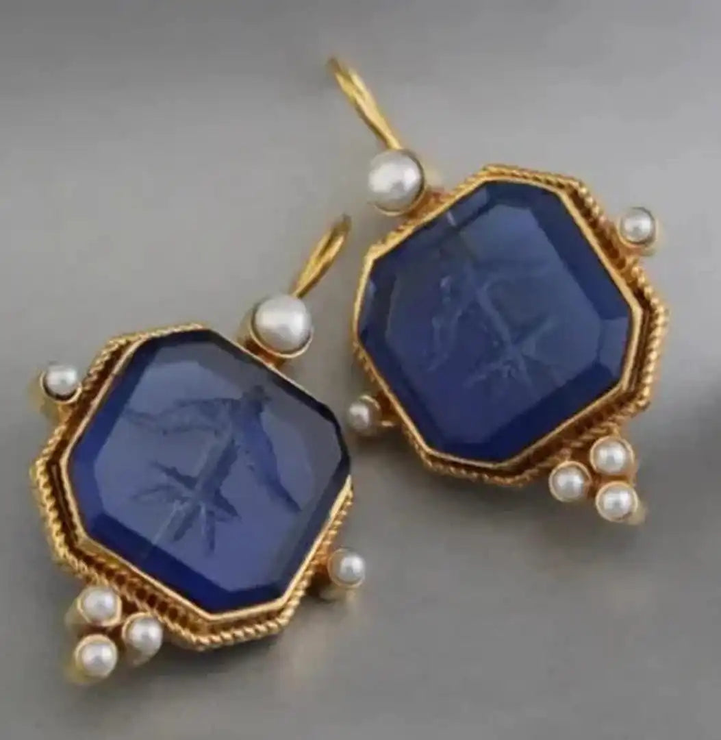 Elegant Vintage Geometric Pearl Pendant Drop Earrings