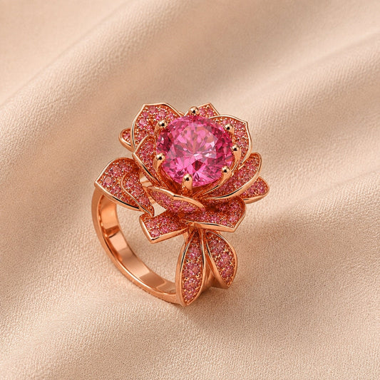 Exquisite Pink Floral Ring