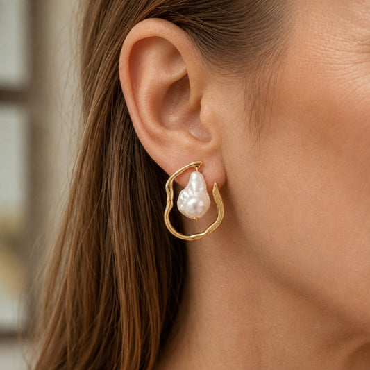 Lustrous Pearl Geometric Earrings