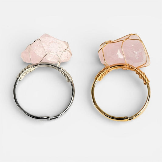 Wire Wrapped Raw Crystal Gold Rings