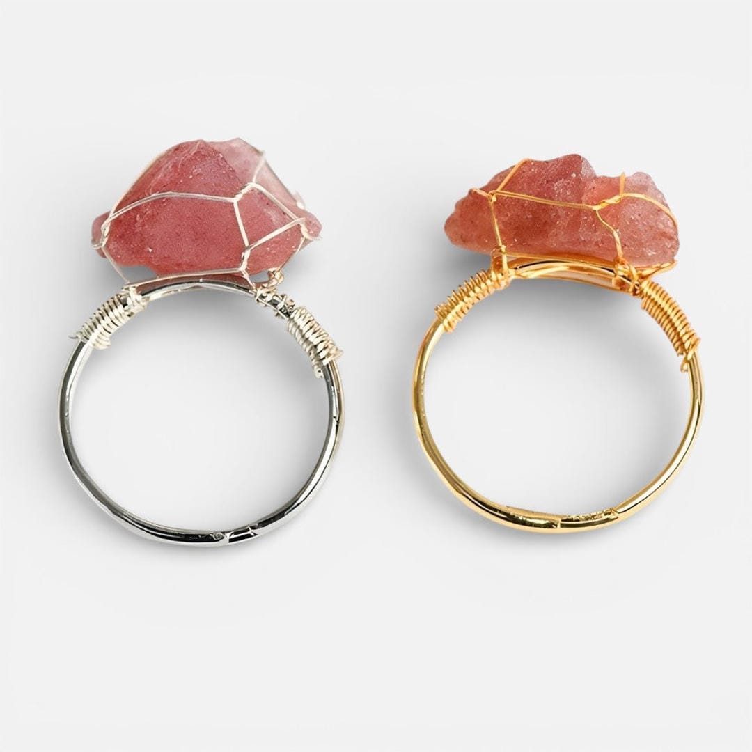 Wire Wrapped Raw Crystal Gold Rings