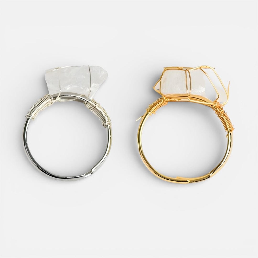 Wire Wrapped Raw Crystal Gold Rings