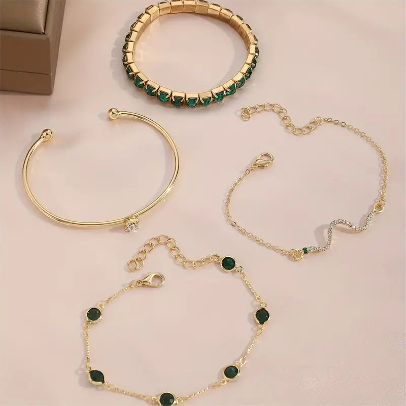 Green Gemstone Bracelet Set