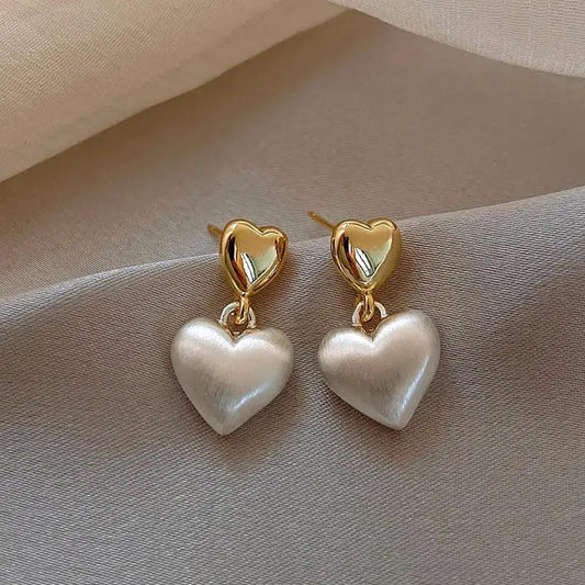 Elegant Gold Pearl Heart Earrings