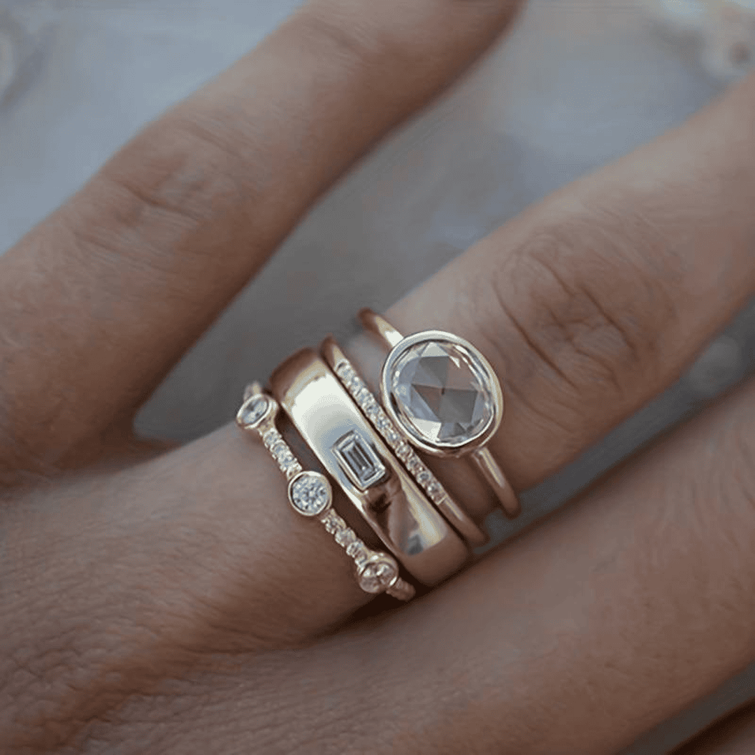 Gold & Zirconia Ring Set