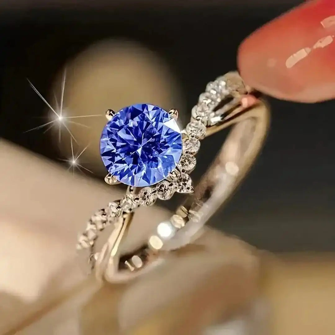 Exotic Crystal Blue Ring