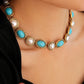 Turquoise & Pearl Antique Gold Statement Set