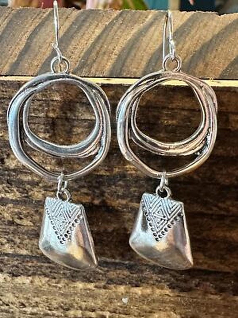 Vintage Silver Hanging Square Dangle Earrings