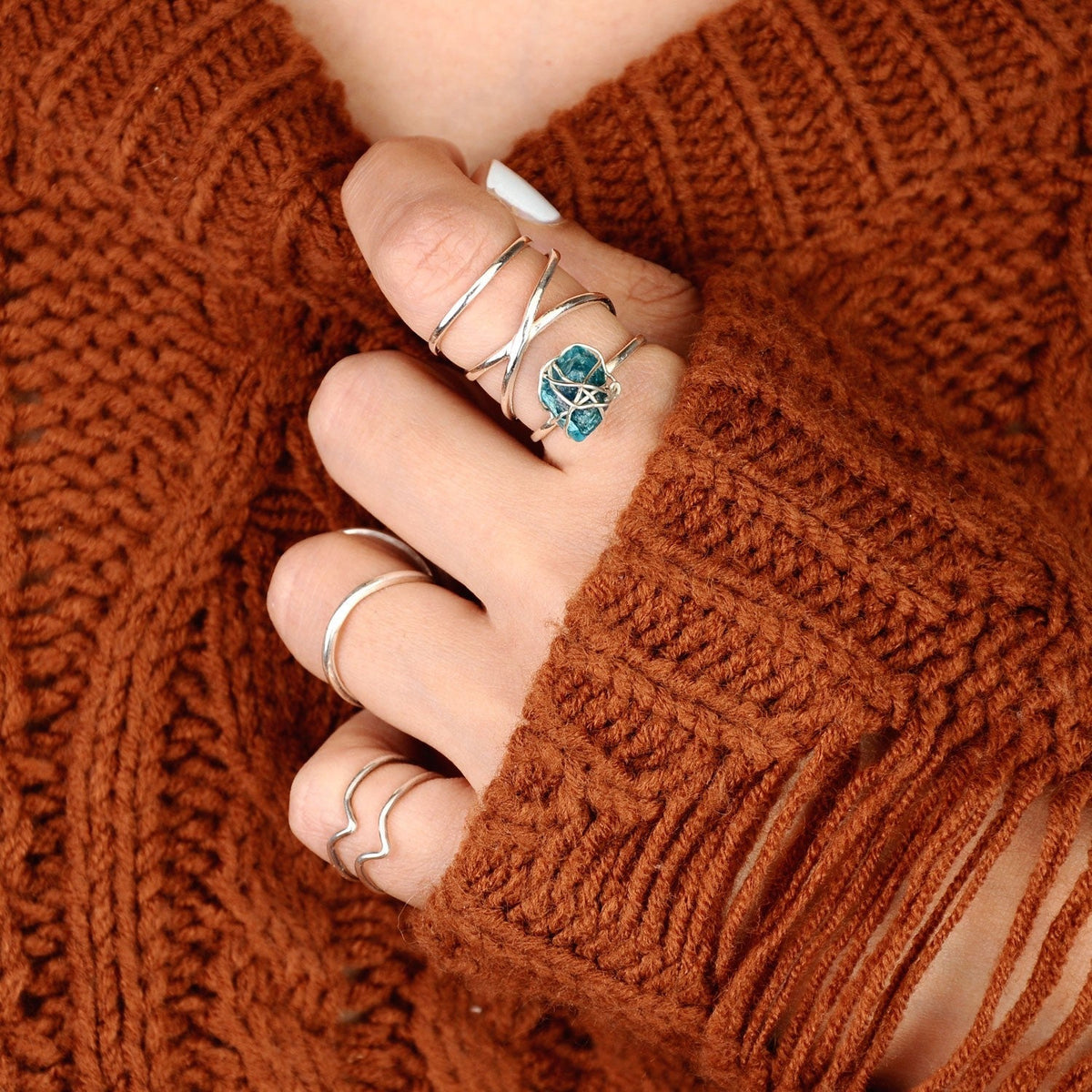 Apatite Wire Wrapped Ring