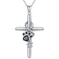 Silver Cross with Paw Pendant Necklace