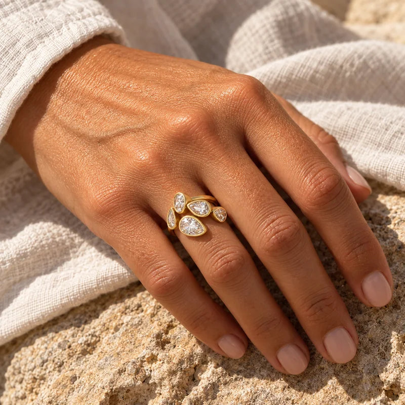 Lustre Ring with five clear pear-shaped stones